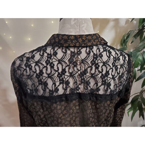 Free People All that Glitters Sheer Lace Blouse Size M Black Whimsigoth ASO TV - Picture 7 of 11